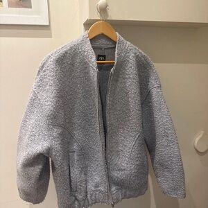 Zara Heather Gray Textured Bomber Jacket